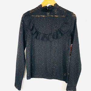 NWT Arizona Jean Company Ruffle Lace Blouse Sz L Ruffle Pirate Top